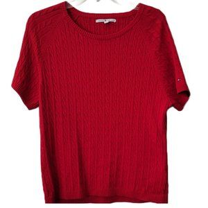 Tommy Hilfiger Vintage Red Crewneck Short Sleeve Cable Sweater